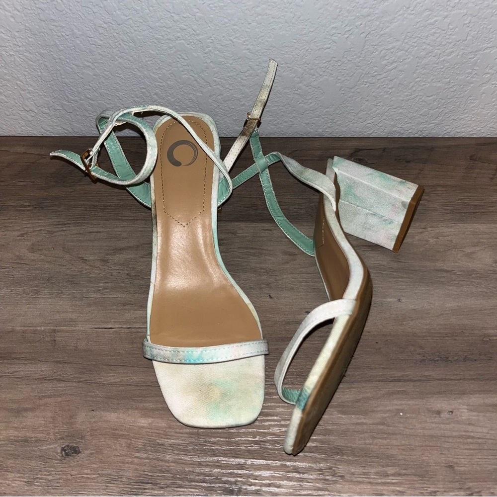 Journee Green and Earth Tone Heeled Sandals